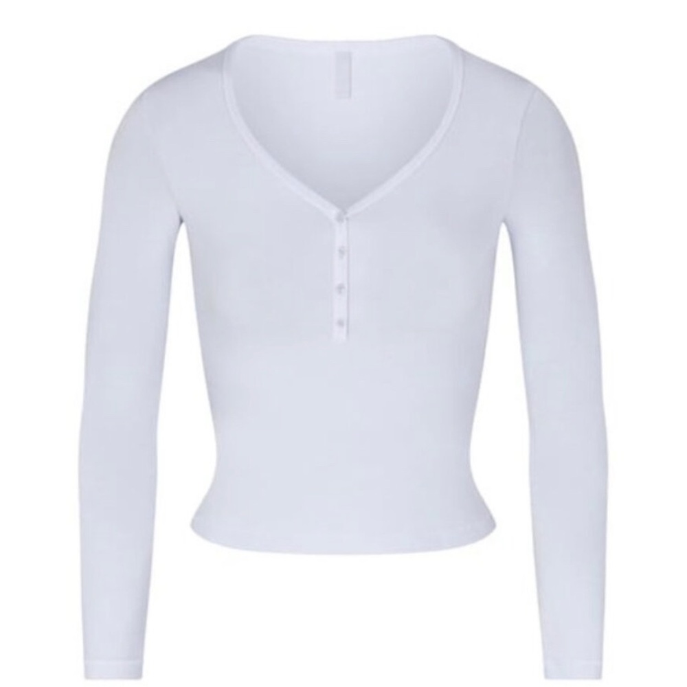 SKIMS VINTAGE HENLEY LIGHT BLUE LONG SLEEVE TOP